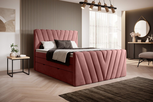 Boxspringová postel CANDICE 140 Lukso 24 - růžová,Boxspringová postel CANDICE 140 Lukso 24 - růžová