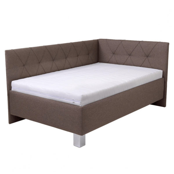 Rohová postel s matrací AFRODITE hnědá, 90x200 cm