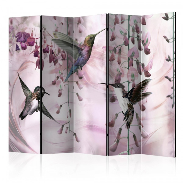 Paraván Flying Hummingbirds (Pink) Dekorhome 225x172 cm (5-dílný),Paraván Flying Hummingbirds (Pink)
