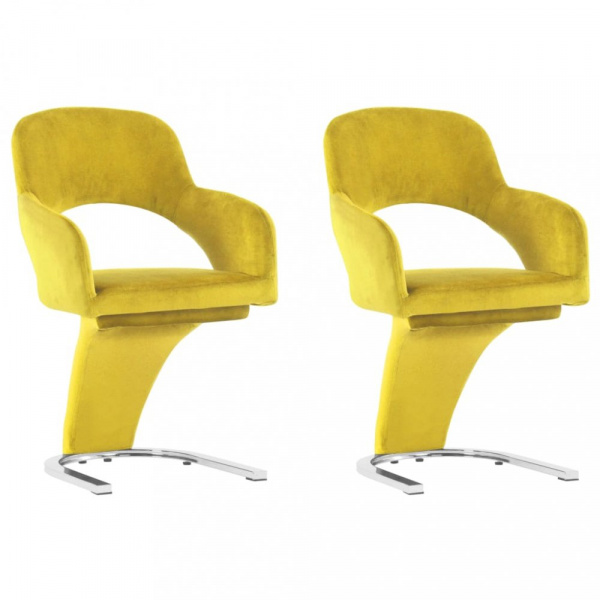 Jídelní židle 2 ks samet / chrom Dekorhome Žlutá,Jídelní židle 2 ks samet / chrom Dekorhome Žlutá