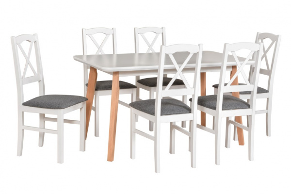 Jídelní set - stůl Oslo 7 + 6x židle Nilo 11 Potahová látka - židle: Tkanina 8B, Barva desky: Bílá, 