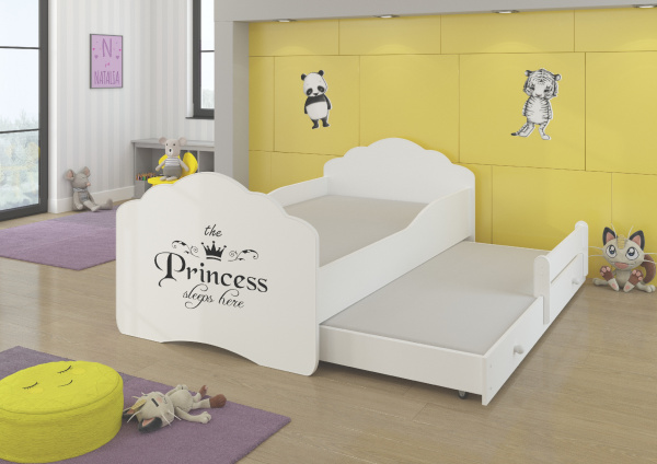 Dětská postel s obrázky - čelo Casimo II Rozměr: 160 x 80 cm, Obrázek: Černý nápis Princess