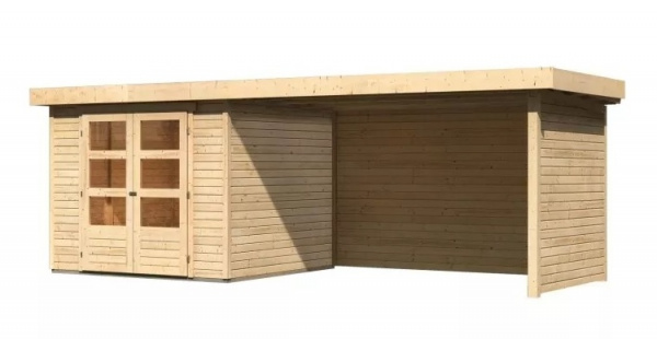 Dřevěný zahradní domek ASKOLA 3,5 s přístavkem 280 Dekorhome Přírodní dřevo,Dřevěný zahradní domek A