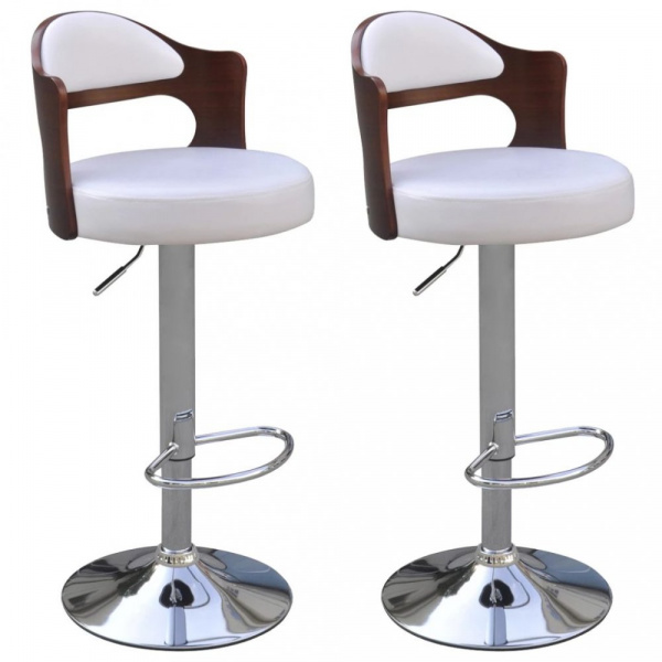Barové židle 2 ks umělá kůže / dřevo / kov Dekorhome Bílá,Barové židle 2 ks umělá kůže / dřevo / kov