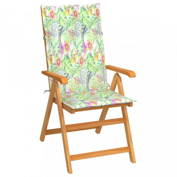 Skládací zahradní židle s poduškami teak / látka Dekorhome Květy vzor,Skládací zahradní židle s podu