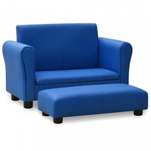 Dětská sedačka s podnožkou umělá kůže Dekorhome Modrá,Dětská sedačka s podnožkou umělá kůže Dekorhom
