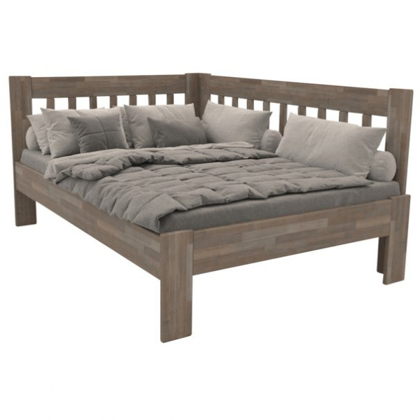 Rohová postel APOLONIE pravá, buk/šedá, 140x200 cm