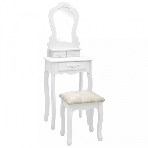 Toaletní stolek s taburetem Dekorhome Bílá,Toaletní stolek s taburetem Dekorhome Bílá