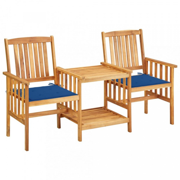Zahradní židle s čajovým stolkem a poduškami Dekorhome Modrá,Zahradní židle s čajovým stolkem a podu