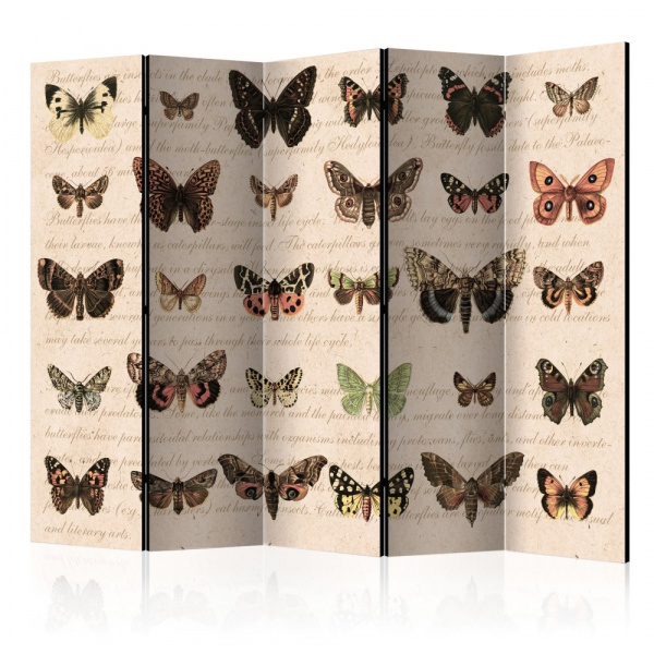 Paraván Retro Style: Butterflies Dekorhome 225x172 cm (5-dílný),Paraván Retro Style: Butterflies Dek