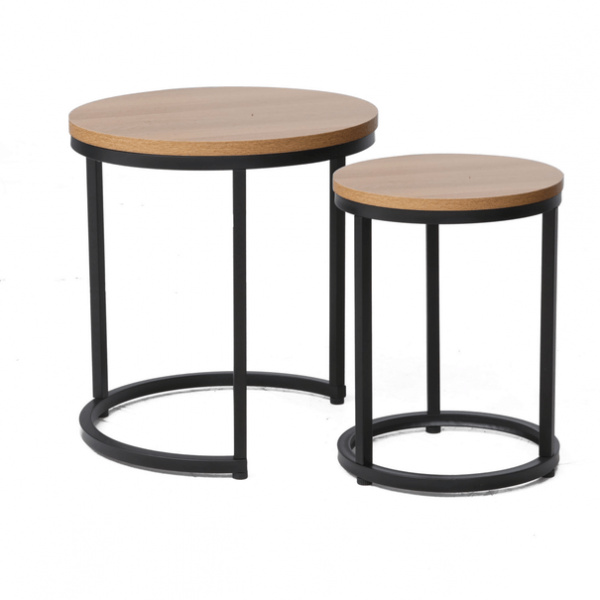 Přístavný stolek HULO dub/černá, sada 2 ks