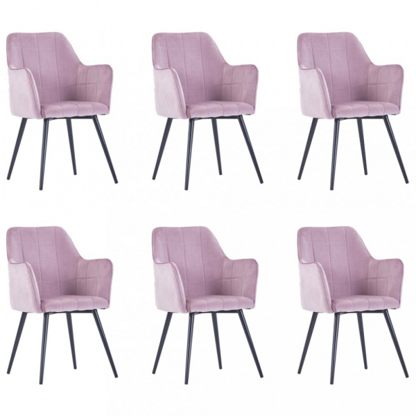 Jídelní židle 6 ks samet / ocel Dekorhome Růžová,Jídelní židle 6 ks samet / ocel Dekorhome Růžová