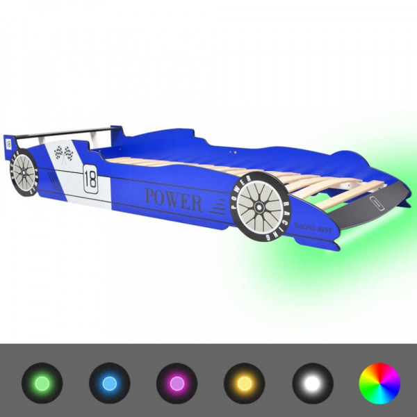 Dětská postel závodní auto s LED světlem Dekorhome Modrá,Dětská postel závodní auto s LED světlem De