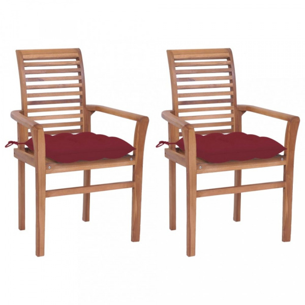 Zahradní jídelní židle s poduškou 2 ks teak Dekorhome Vínová,Zahradní jídelní židle s poduškou 2 ks 