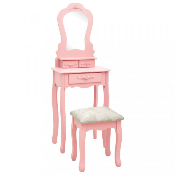 Toaletní stolek s taburetem Dekorhome Růžová,Toaletní stolek s taburetem Dekorhome Růžová