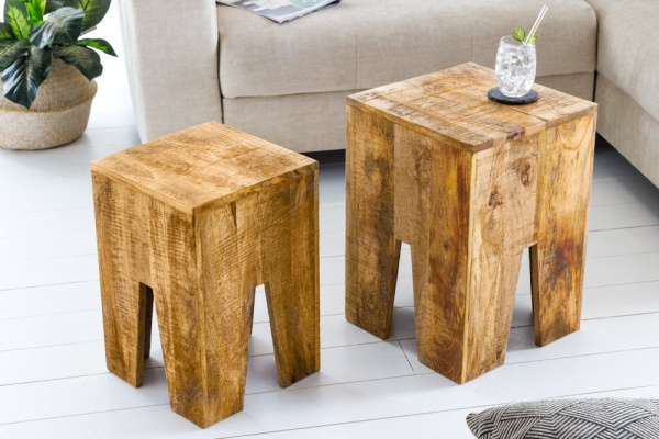 Odkládací stolek 2 ks DAMASEN Dekorhome Mangovníkové dřevo,Odkládací stolek 2 ks DAMASEN Dekorhome M
