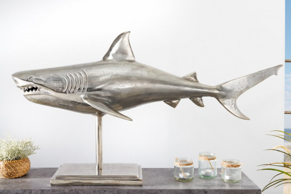 Dekorační socha žralok AMEIS 100 cm Dekorhome Stříbrná,Dekorační socha žralok AMEIS 100 cm Dekorhome