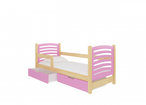 Dětská postel Camino Rám: Borovice bílá, Čela a šuplíky: Růžová
