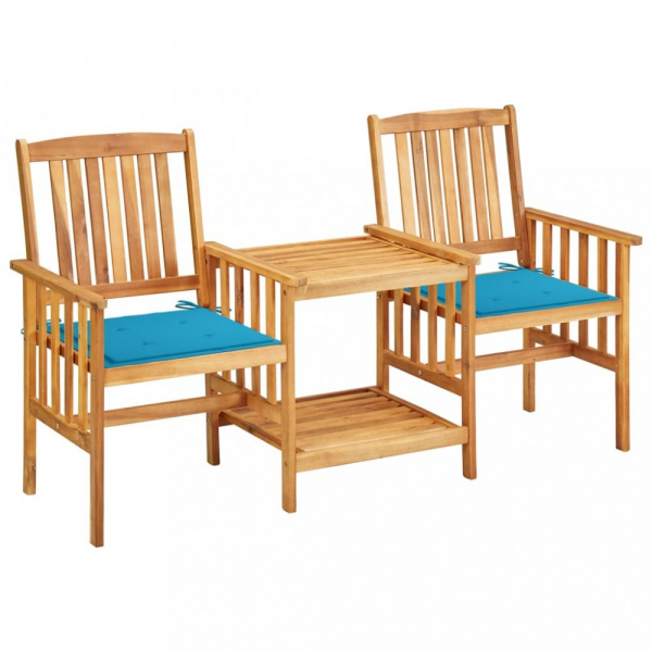 Zahradní židle s čajovým stolkem a poduškami Dekorhome Světle modrá,Zahradní židle s čajovým stolkem