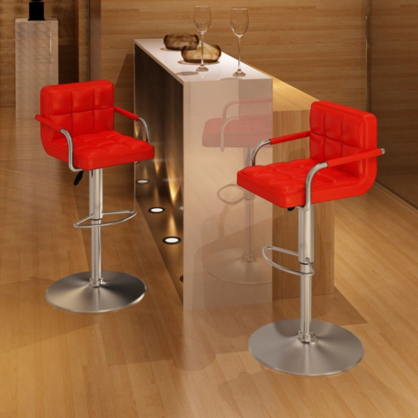Barová židle 2 ks umělá kůže / chrom Dekorhome Červená,Barová židle 2 ks umělá kůže / chrom Dekorhom