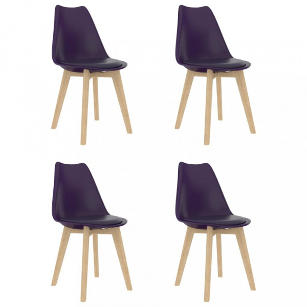 Jídelní židle 4 ks plast / umělá kůže / buk Dekorhome Fialová,Jídelní židle 4 ks plast / umělá kůže 