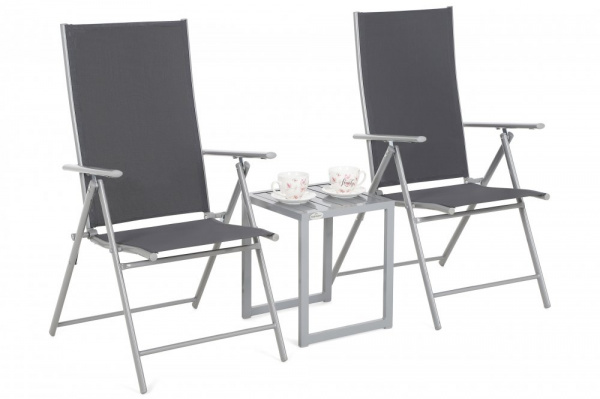 Set zahradních polohovacích židlí se stolkem 3 ks Stříbrná / šedá,Set zahradních polohovacích židlí 