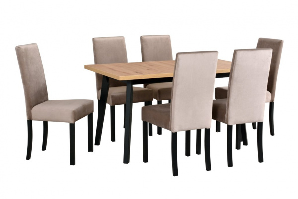 Jídelní set - stůl Oslo 5 + 6x židle Roma 2 Potahová látka - židle: Tkanina 27B, Barva desky: Dub Ar