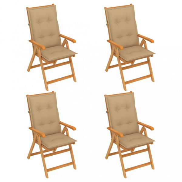 Skládací zahradní židle 4 ks s poduškami Dekorhome Béžová,Skládací zahradní židle 4 ks s poduškami D