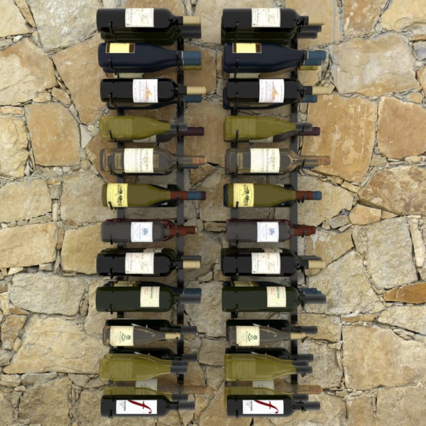 Nástěnný stojan na víno na 72 lahví 2 ks černá Dekorhome,Nástěnný stojan na víno na 72 lahví 2 ks če