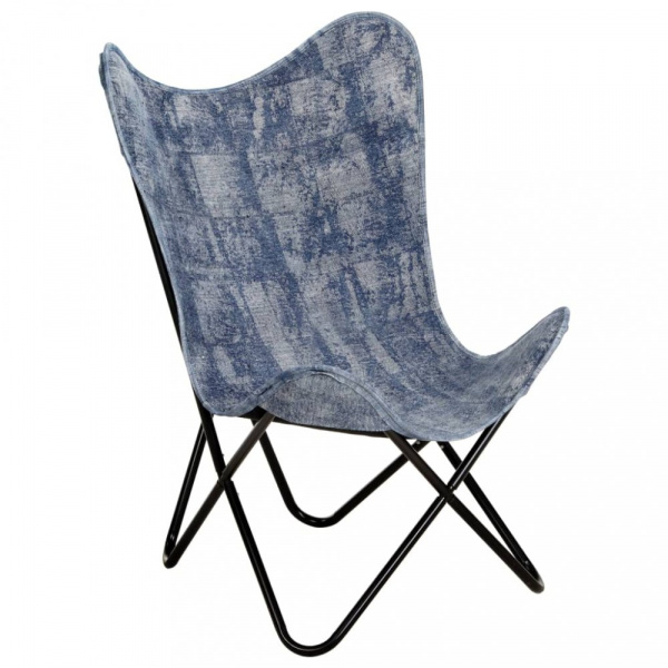 Relaxační křeslo BUTTERFLY textil / ocel  Dekorhome Modrá,Relaxační křeslo BUTTERFLY textil / ocel  