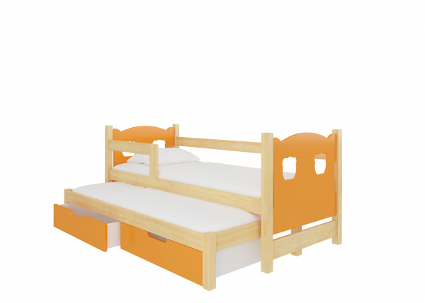 Dětská postel Campos s přistýlkou Rám: Borovice bílá, Čela a šuplíky: Oranžová