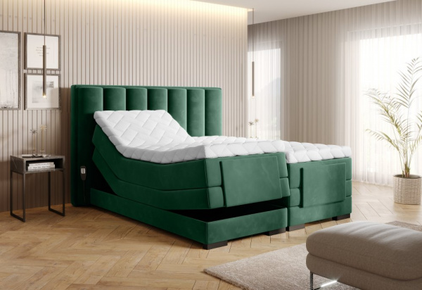 Elektrická polohovací boxspringová postel VERONA 180 Lukso 35 - tmavě zelená,Elektrická polohovací b