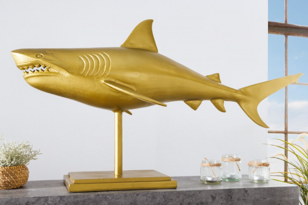 Dekorační socha žralok AMEIS 100 cm Dekorhome Zlatá,Dekorační socha žralok AMEIS 100 cm Dekorhome Zl