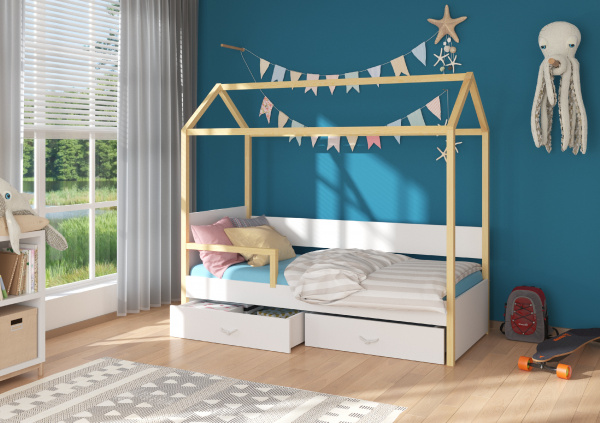 Dětská postel Otello se zábranou Barva korpusu: Bílá, Rozměr: 190 x 87 cm, Rám: Borovice