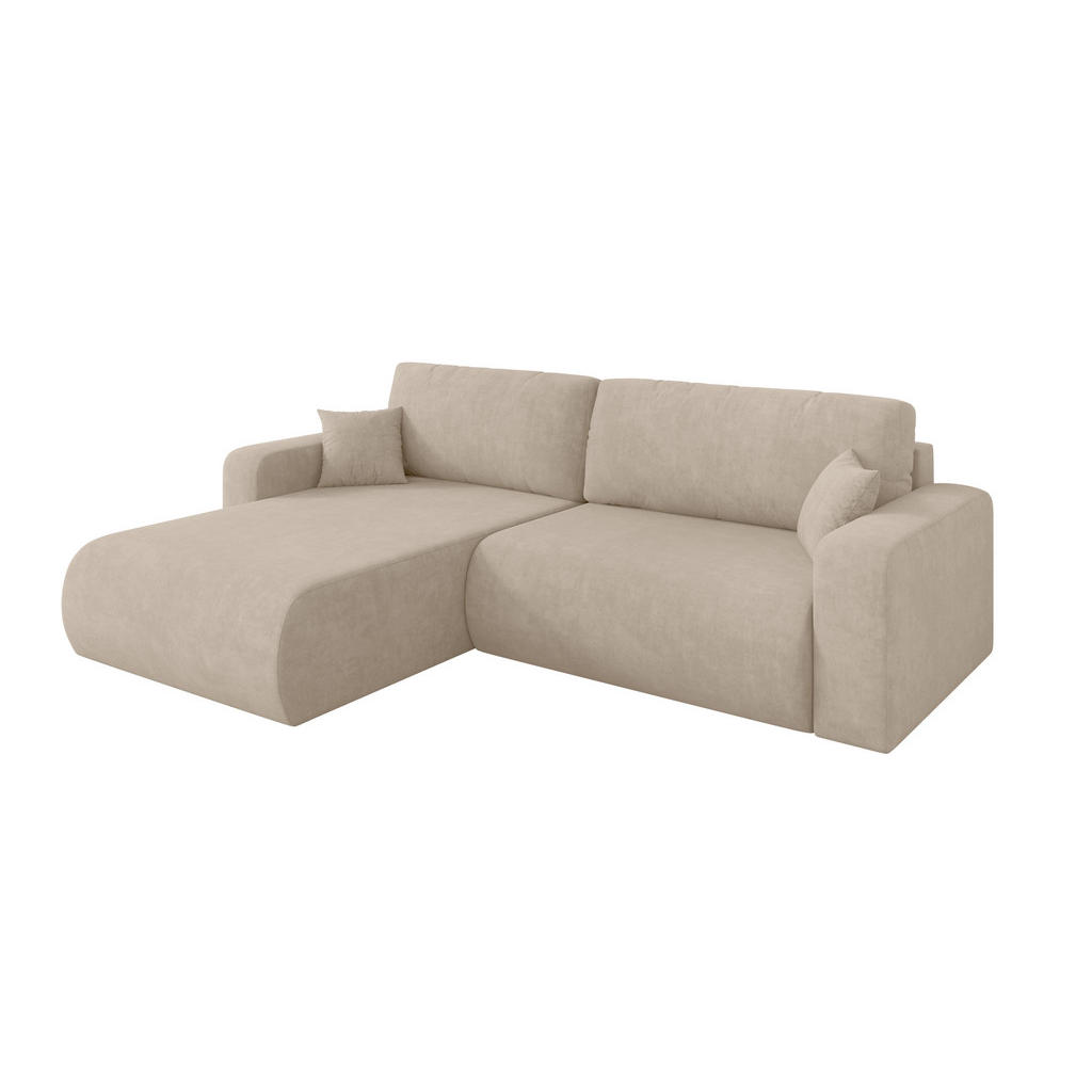 ALTDECOR ROHOVÁ SEDAČKA s funkcí spaní, otoman vlevo BERY-L 276x193x88 béžová velur