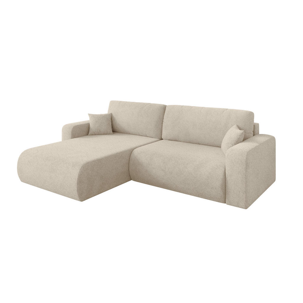 ALTDECOR ROHOVÁ SEDAČKA s funkcí spaní, otoman vlevo BERY-L 276x193x88 krémová velur