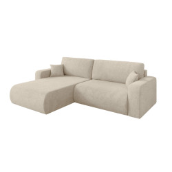 ALTDECOR ROHOVÁ SEDAČKA s funkcí spaní, otoman vlevo BERY-L 276x193x88 krémová velur