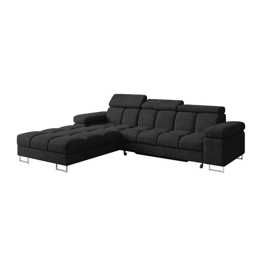 ALTDECOR ROHOVÁ SEDAČKA s funkcí spaní, otoman vlevo COMA L 271x203x79 černá velur
