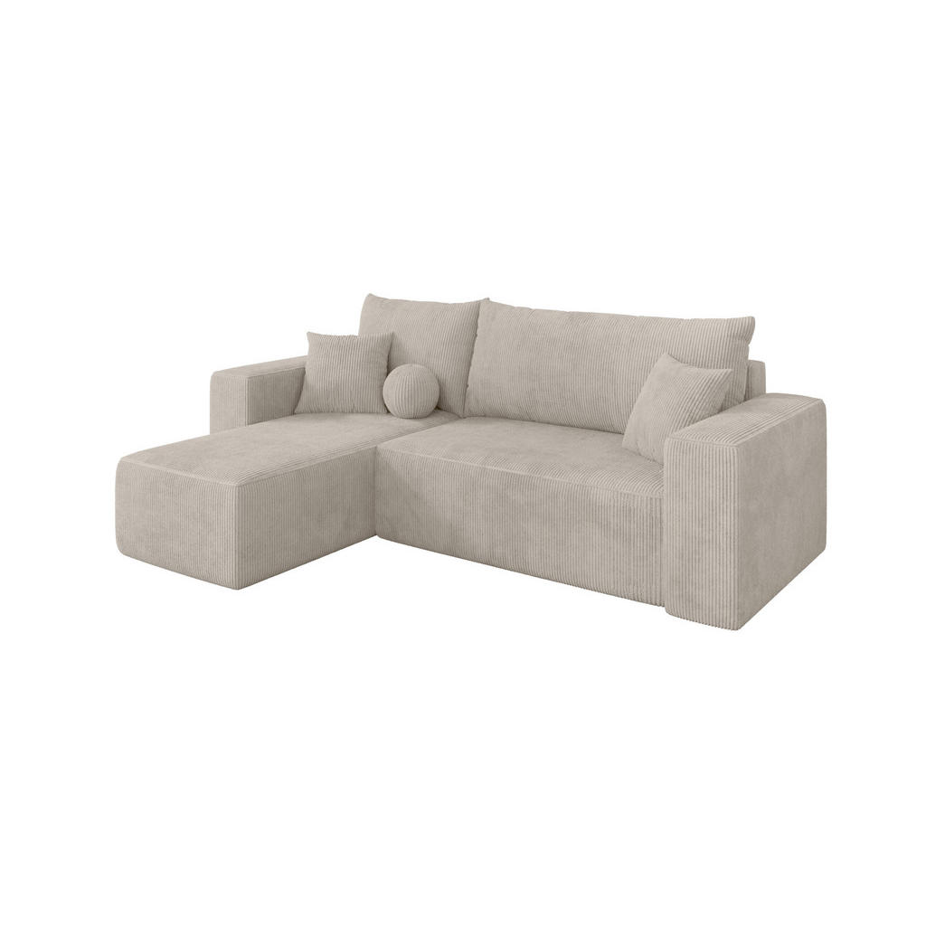 ALTDECOR ROHOVÁ SEDAČKA s funkcí spaní, otoman vlevo SENO-L 249x139x85 krémová manšestr