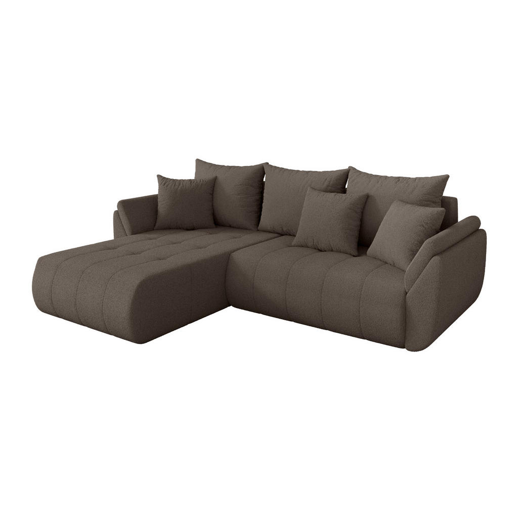 ALTDECOR ROHOVÁ SEDAČKA s funkcí spaní, otoman vlevo TOKO-L 277x194x86 hnědá bouclé