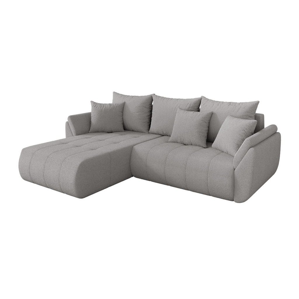 ALTDECOR ROHOVÁ SEDAČKA s funkcí spaní, otoman vlevo TOKO-L 277x194x86 světle šedá bouclé