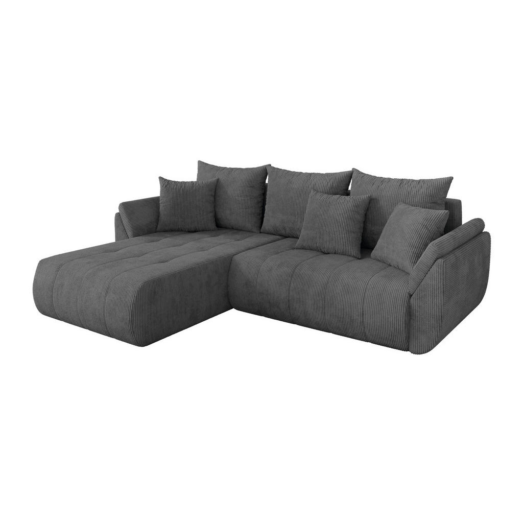 ALTDECOR ROHOVÁ SEDAČKA s funkcí spaní, otoman vlevo TOKO-L 277x194x86 tmavě šedá manšestr