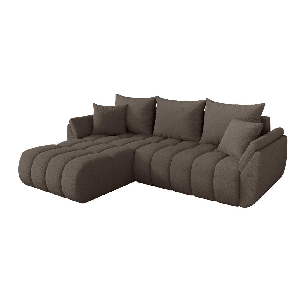 ALTDECOR ROHOVÁ SEDAČKA s funkcí spaní, otoman vlevo TOKO-L-v1 277x194x86 hnědá bouclé