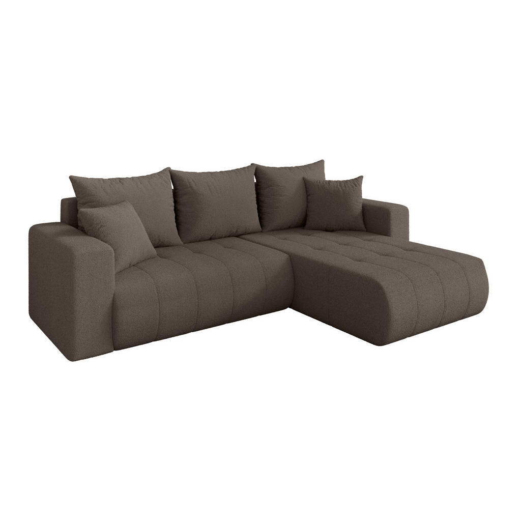 ALTDECOR ROHOVÁ SEDAČKA s funkcí spaní, otoman vpravo MILA-L 277x194x86 hnědá bouclé