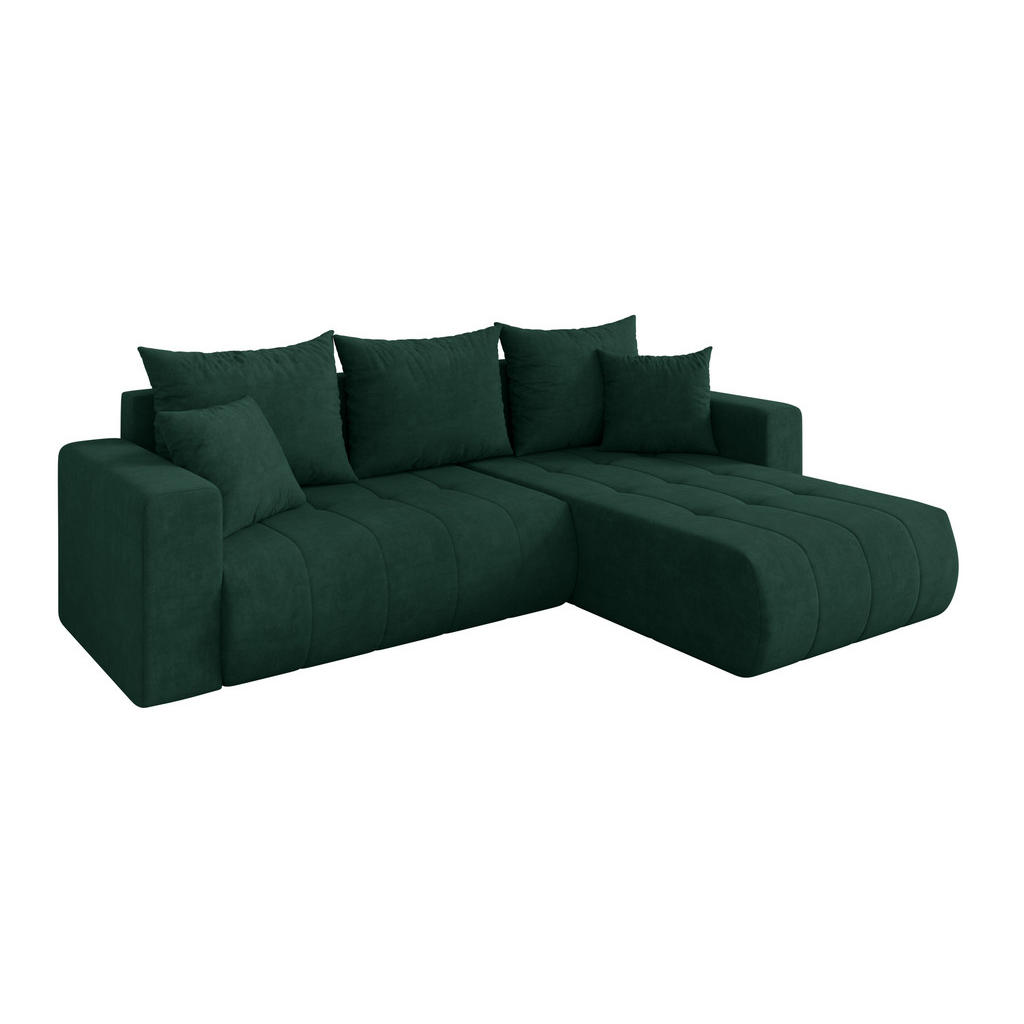 ALTDECOR ROHOVÁ SEDAČKA s funkcí spaní, otoman vpravo MILA-L 277x194x86 zelená velur