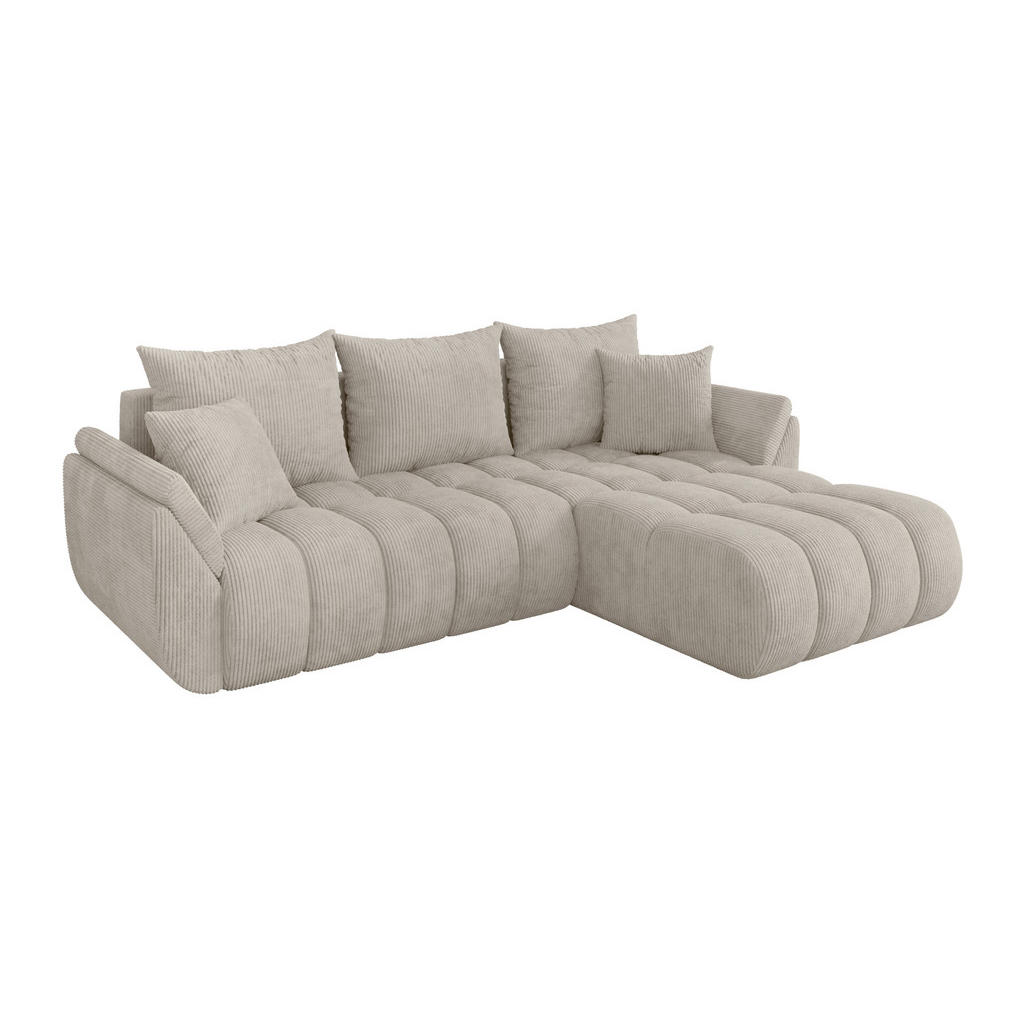 ALTDECOR ROHOVÁ SEDAČKA s funkcí spaní, otoman vpravo TOKO-L-v1 277x194x86 krémová manšestr