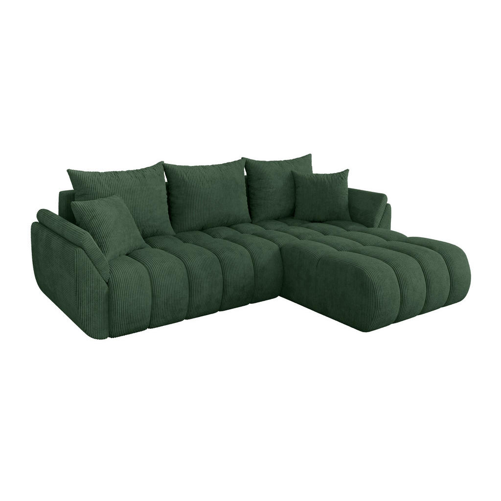 ALTDECOR ROHOVÁ SEDAČKA s funkcí spaní, otoman vpravo TOKO-L-v1 277x194x86 zelená manšestr