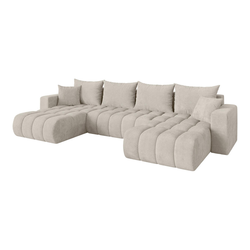 ALTDECOR SEDACÍ SOUPRAVA DO U s funkcí spaní a úložným prostorem MILA-U-v1 378x194x86 krémová manšestr