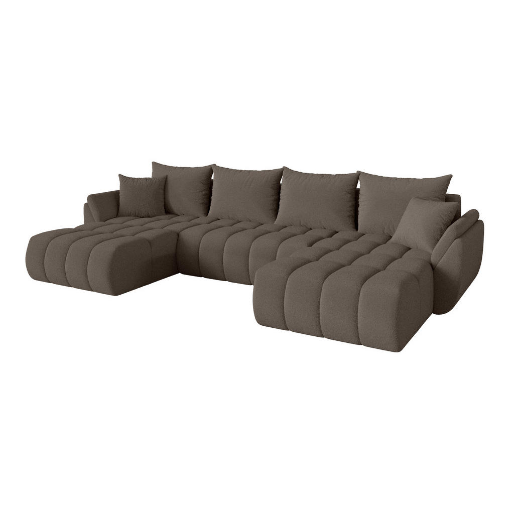ALTDECOR SEDACÍ SOUPRAVA DO U s funkcí spaní a úložným prostorem TOKO-U-v1 378x194x86 hnědá bouclé