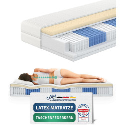 AM Qualitätsmatratzen LATEXOVÁ matrace s taštičkovými pružinami, 1000 pružin, 180/200 cm, H2 - výška 24 cm a potah Tencel